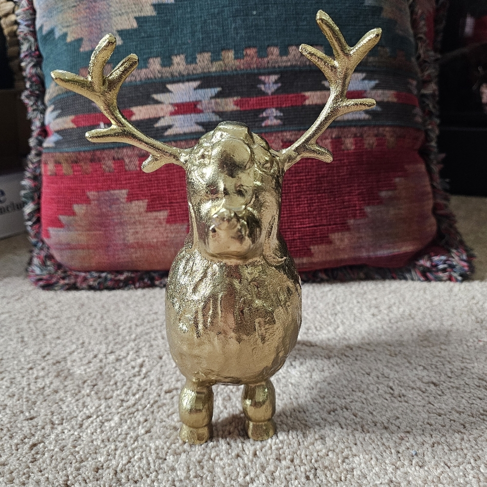 Opalhouse Poodle Dog Reindeer w Antlers Gold Metal heavy Candlestick Holder 9.5" - Picture 3 of 8